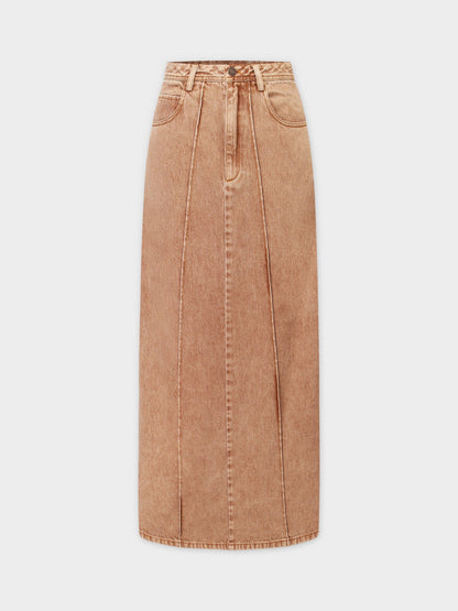 Denim Seamed Skirt-Brown
