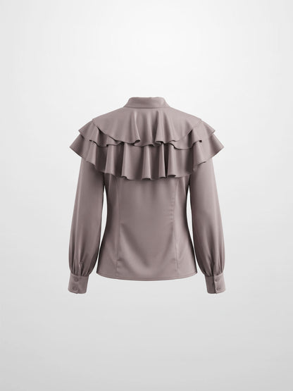 Double Ruffle Faux Satin Blouse - Mauve