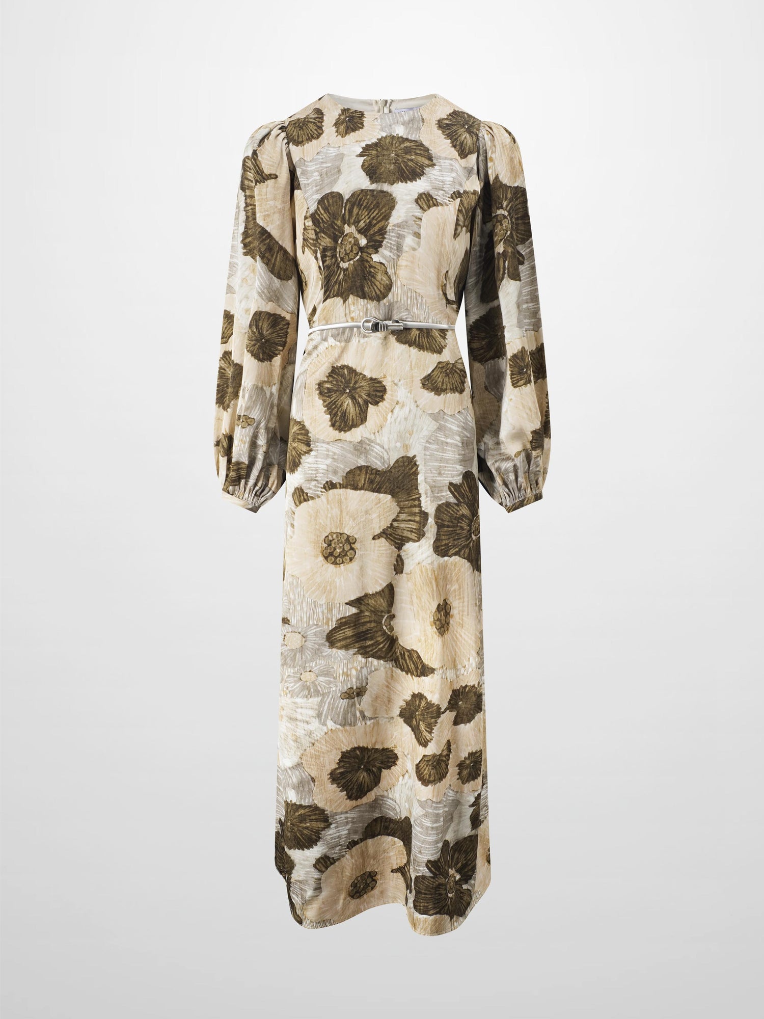 Belted Full Sleeve Dress-Floral