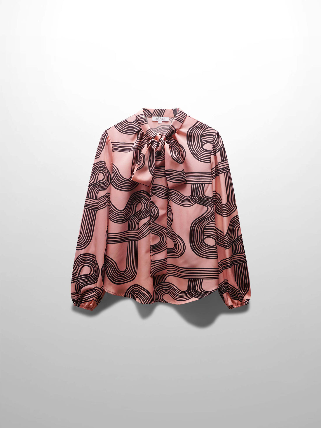 Front Placket Bow Blouse-Black Swirl