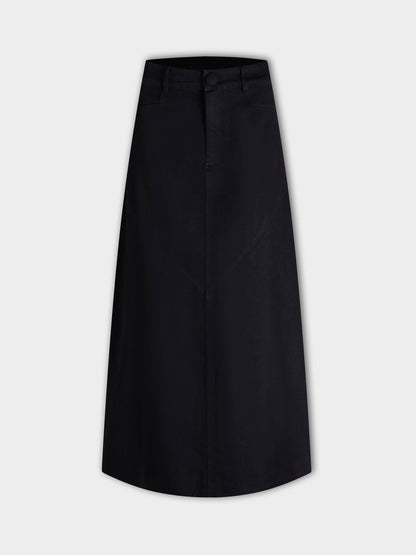 Deep V Denim Skirt-Black