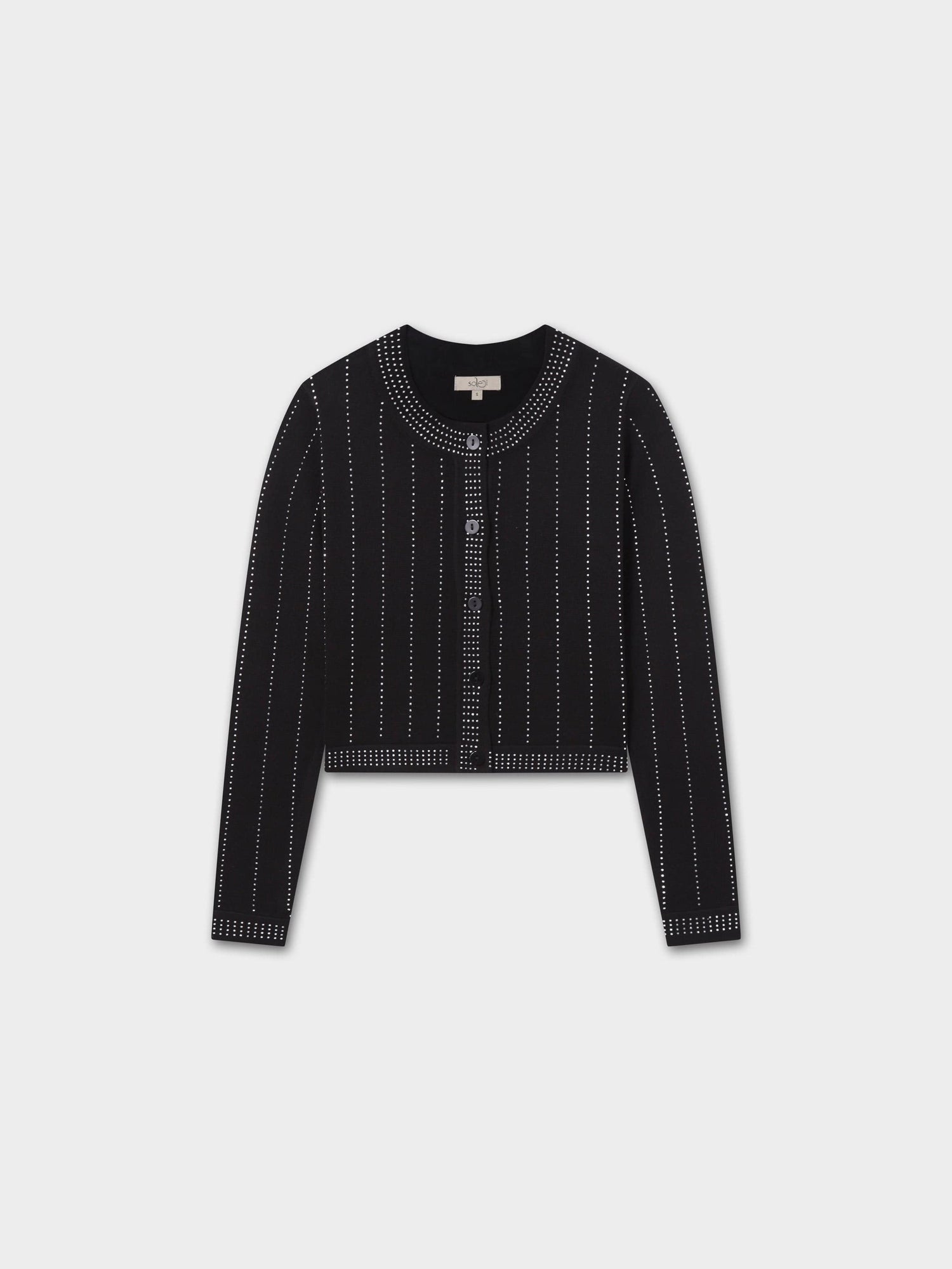 Crystal Pinstripe Crew Cardigan-Black