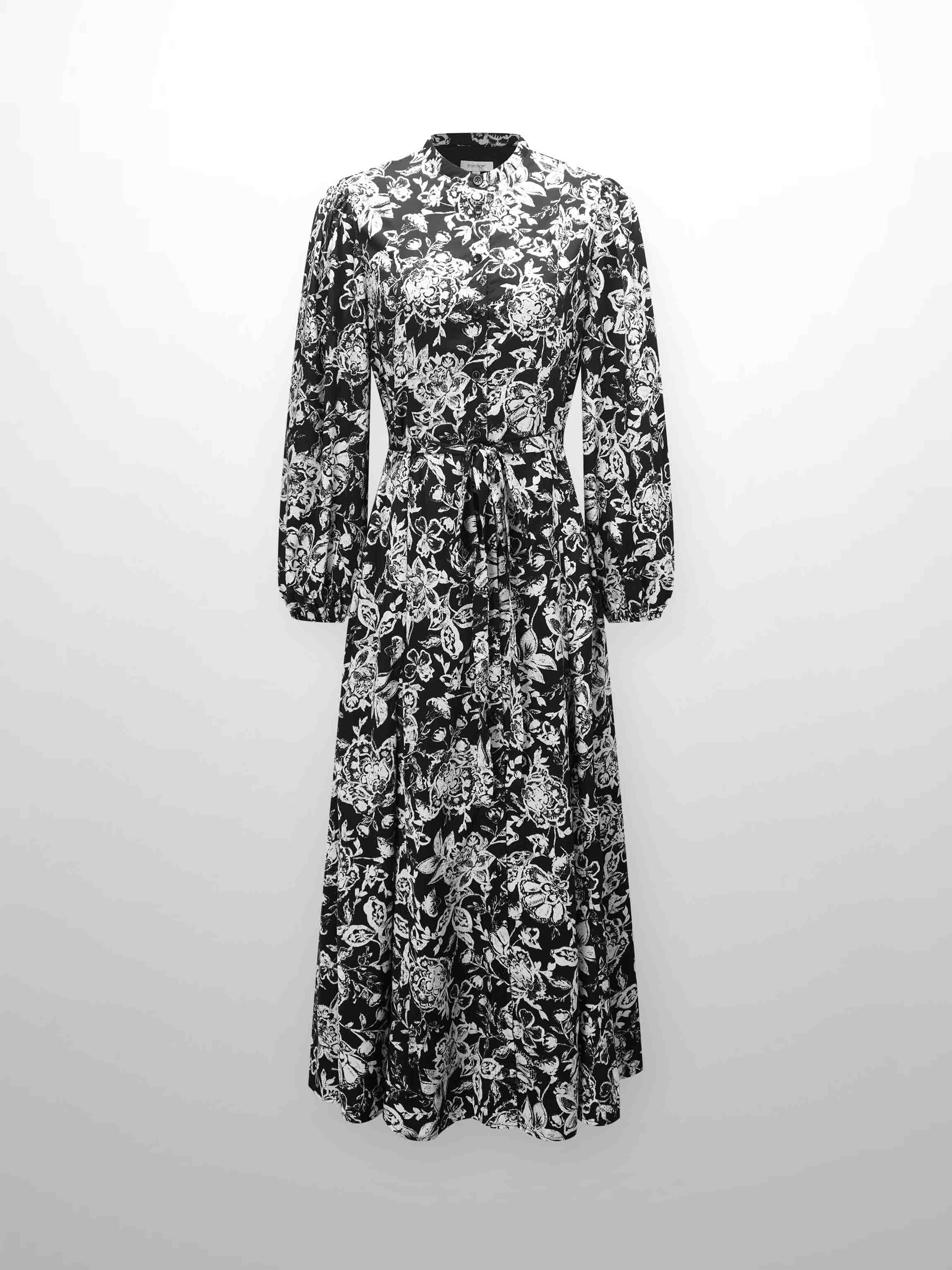 Princess Style Shirtdress-Black/White Floral