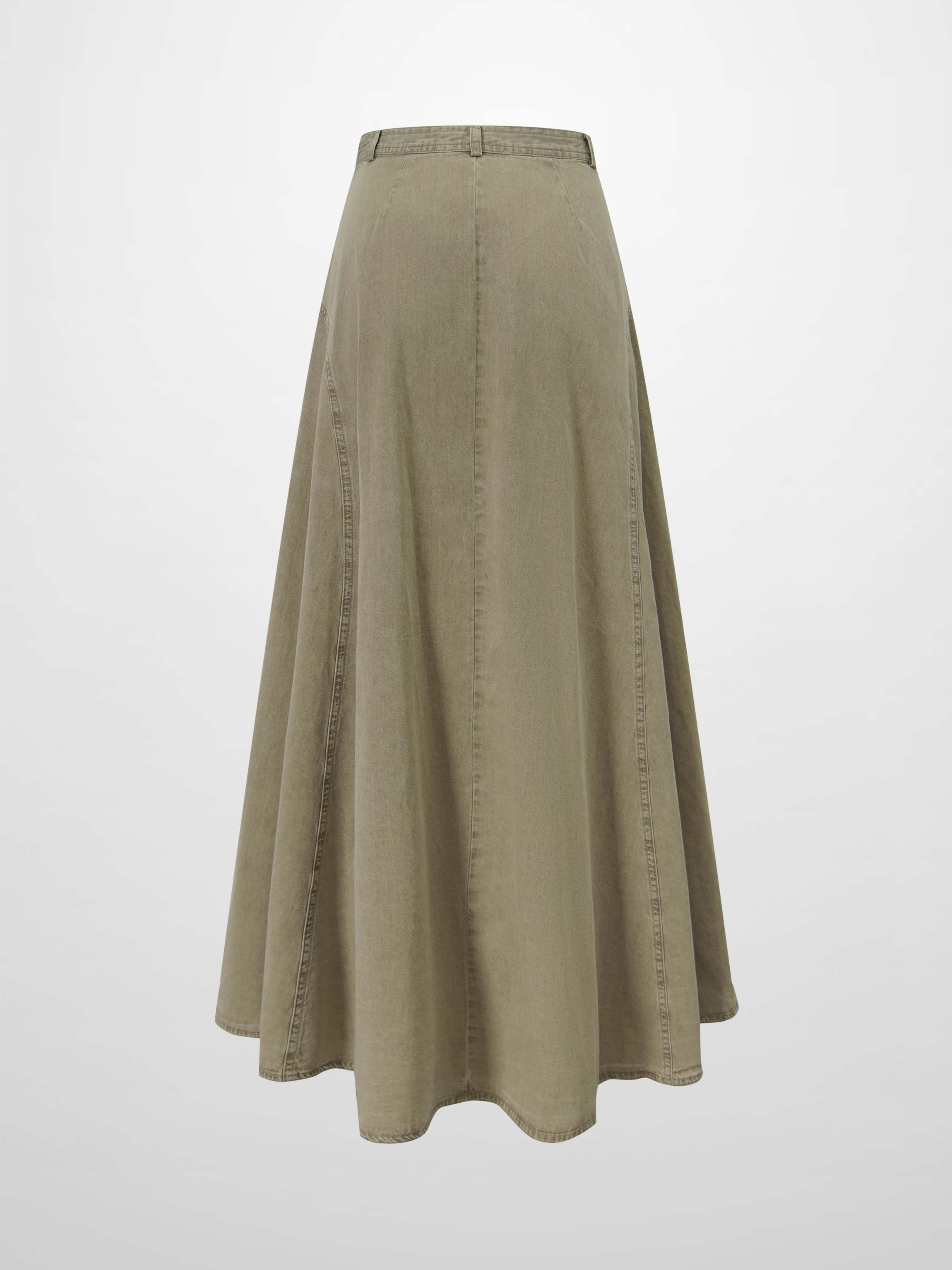 Denim Yoke Circle Skirt-Washed Khaki