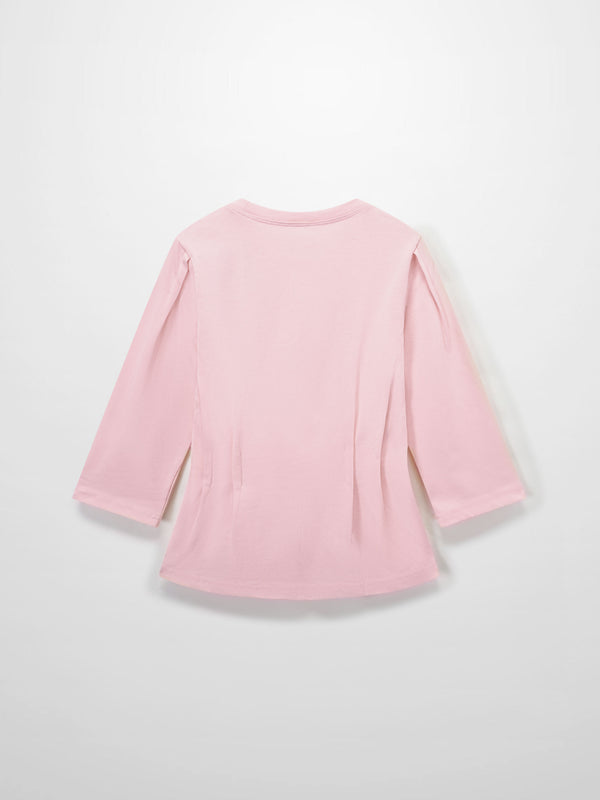 Pleat Seam T-shirt-Pink