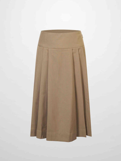 Yoke Pleated Skirt-Camel