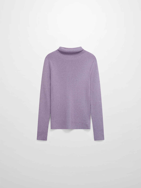 Lurex Ribbed Knit Turtleneck-Lavender