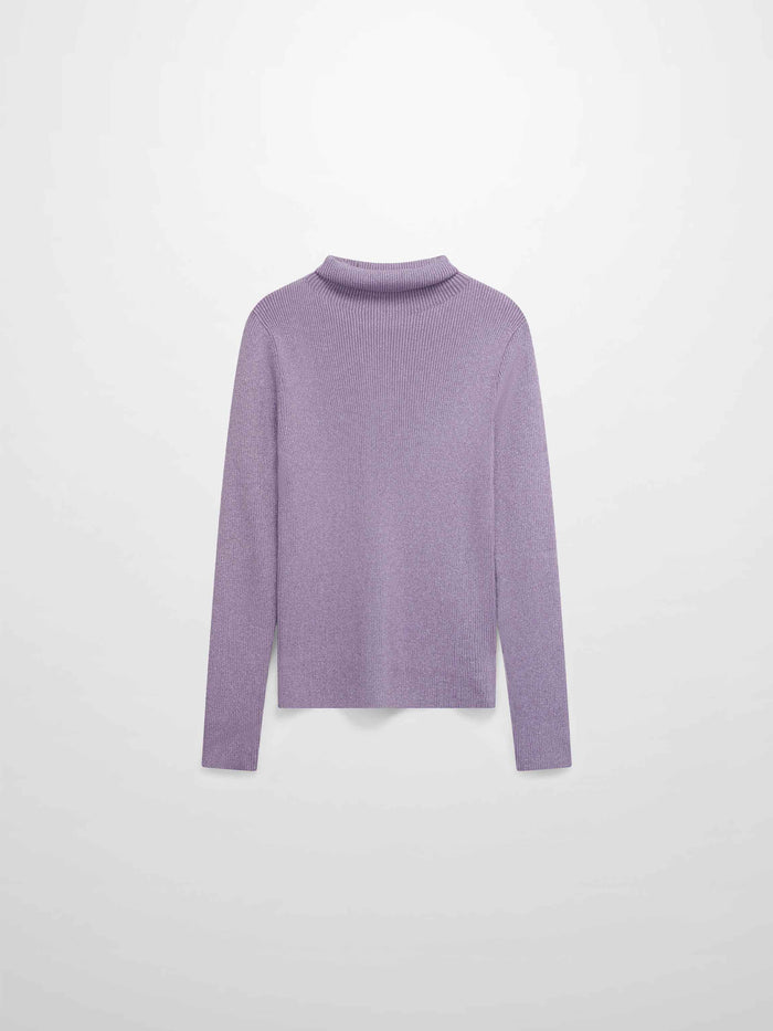 Lurex Ribbed Knit Turtleneck-Lavender