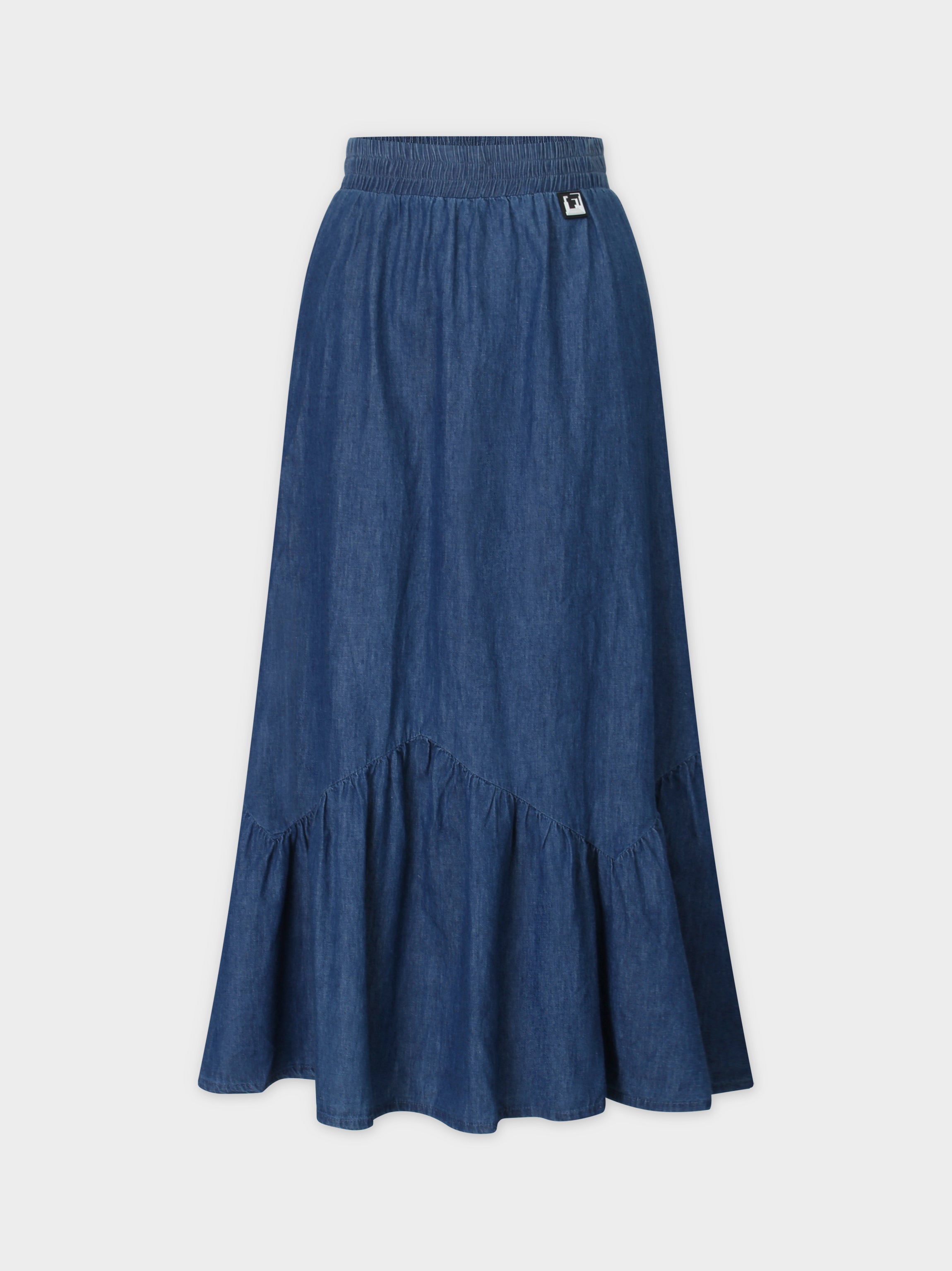 FALDA MAXI FESTIVADA-DENIM