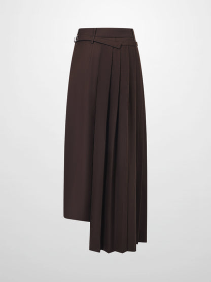 Pencil Pleat Combo Skirt-Dark Brown