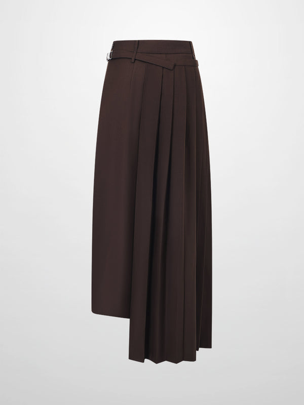 Pencil Pleat Combo Skirt-Dark Brown