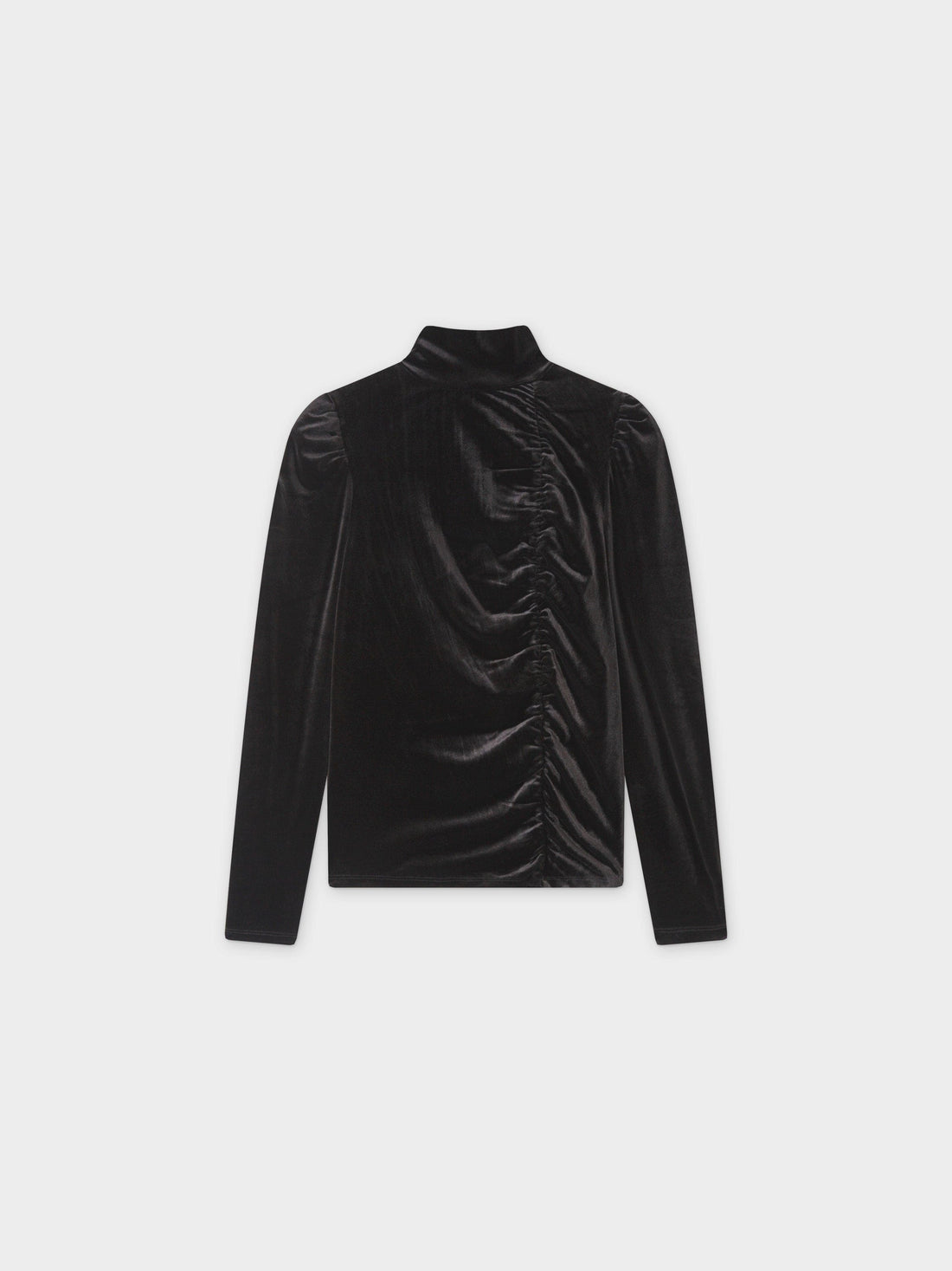 Side Ruched Velour Turtleneck-Black