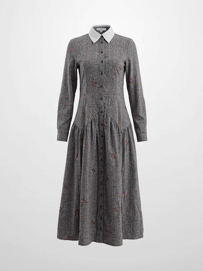 Drop Waist Shirtdress - Embroidered Butterfly