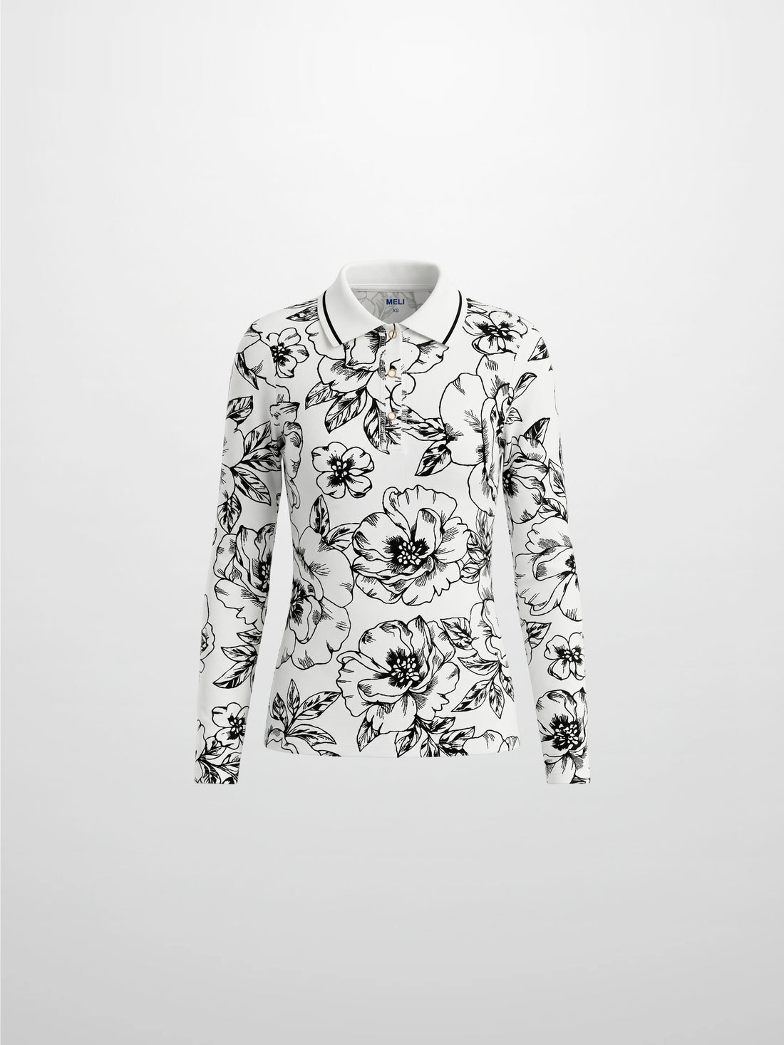 Printed Collar Snap Tee-Sketch Floral