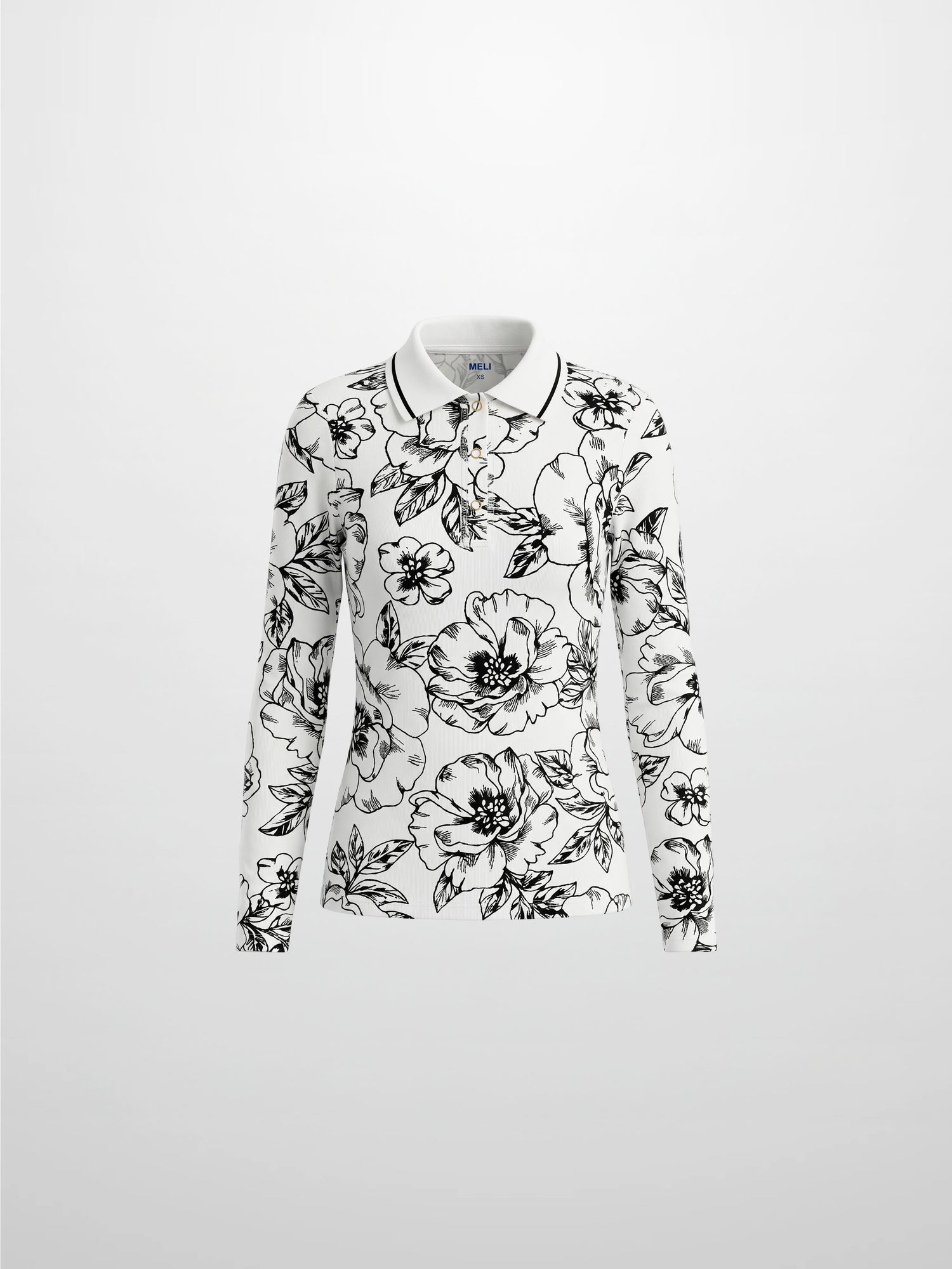 Printed Collar Snap Tee-Sketch Floral