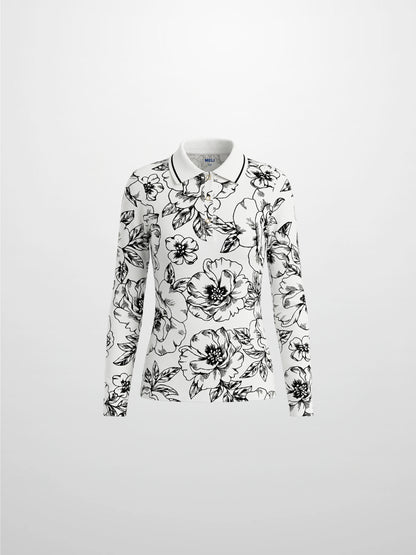 Printed Collar Snap Tee-Sketch Floral