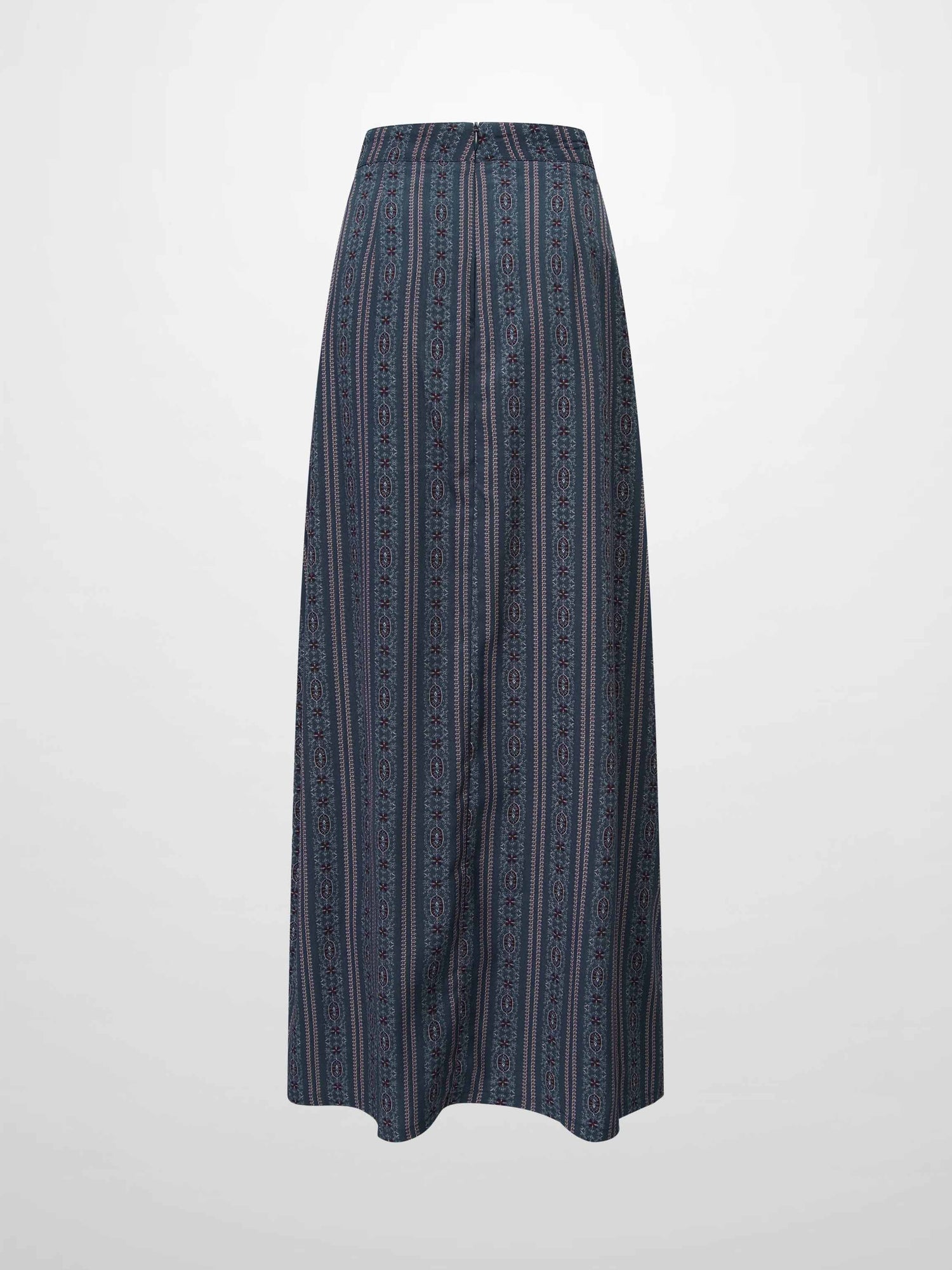 Pleat Bottom Flower Print Skirt-Blue Striped Medallion