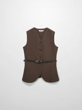 Button Down Crepe Vest-Brown
