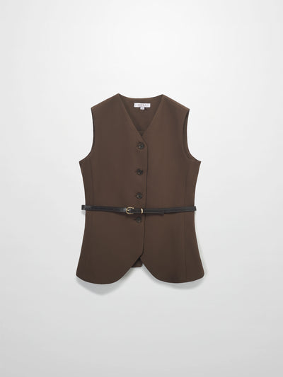 Button Down Crepe Vest-Brown