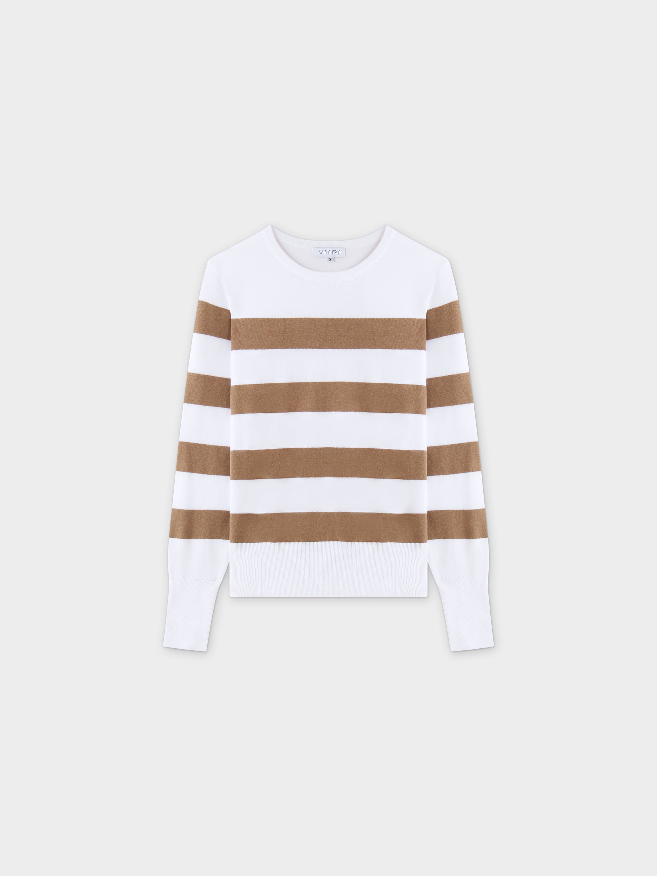 Striped Cotton Sweater-Tan