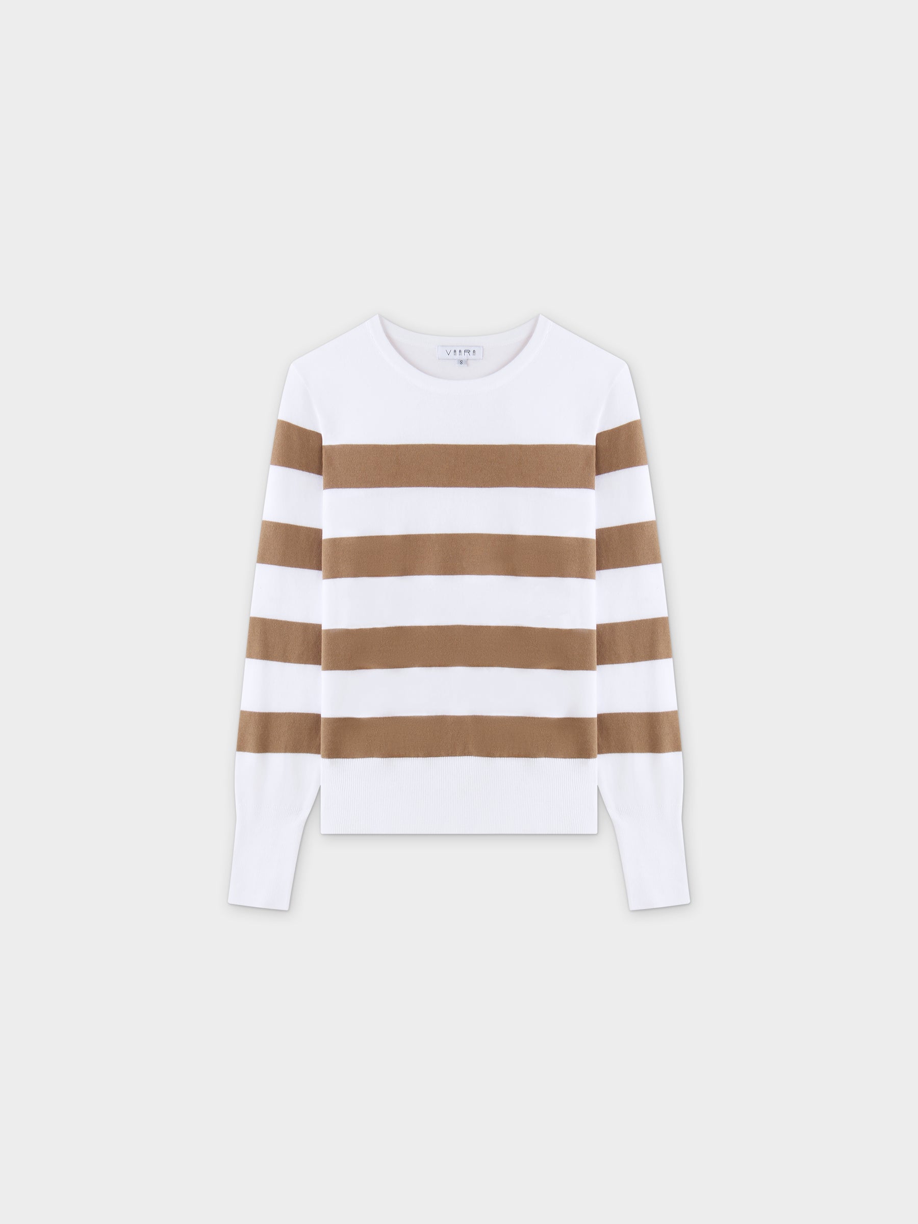 Striped Cotton Sweater-Tan