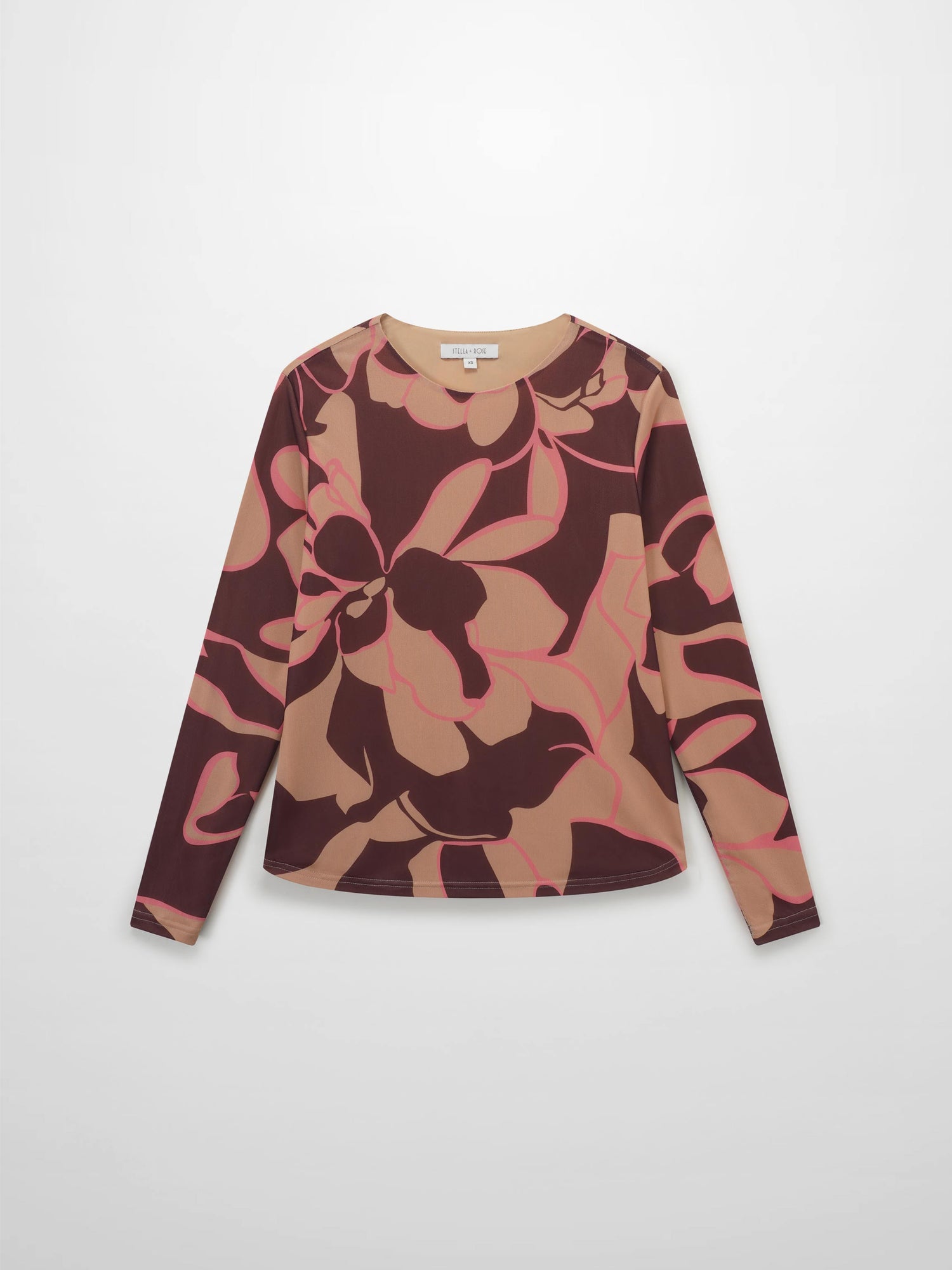 Crew Neck Printed Mesh Top-Peach Floral