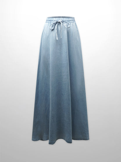 Drawstring Circle Skirt-Light Blue Denim