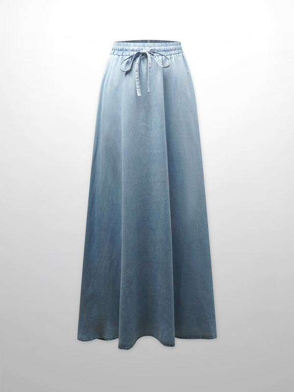 Drawstring Circle Skirt-Light Blue Denim