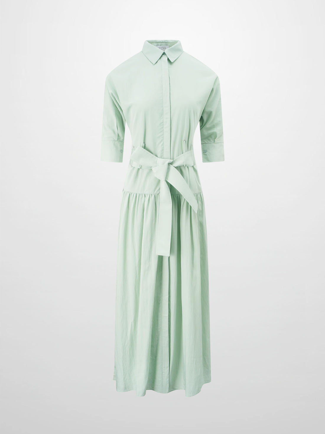 Cotton Yoke Gathered Dress-Mint