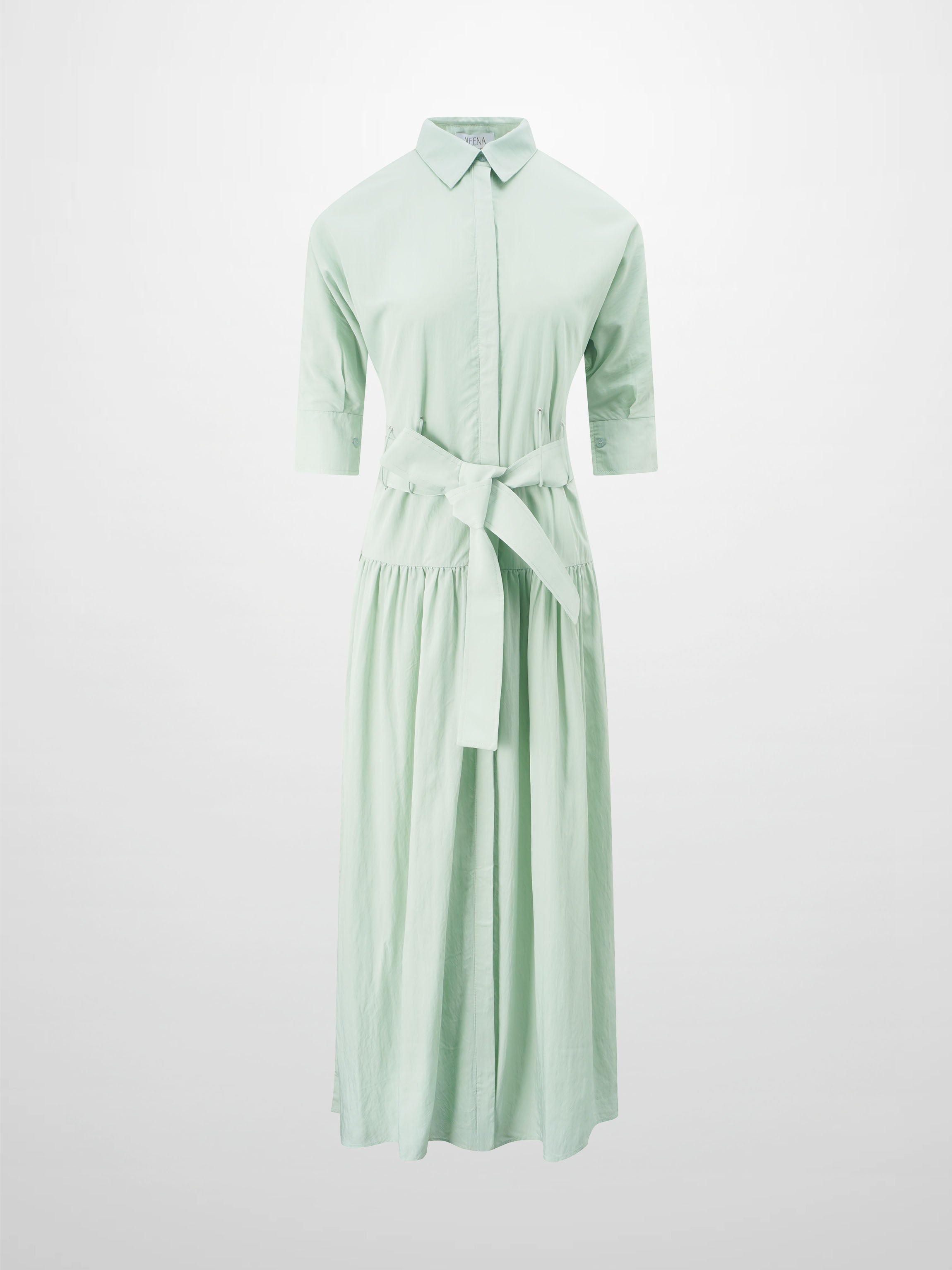 Cotton Yoke Gathered Dress-Mint