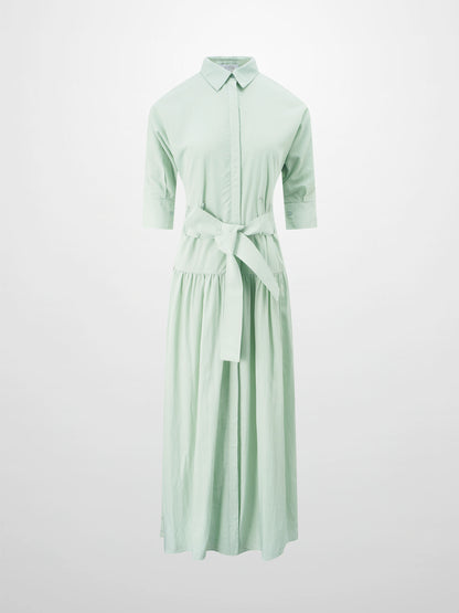 Cotton Yoke Gathered Dress-Mint