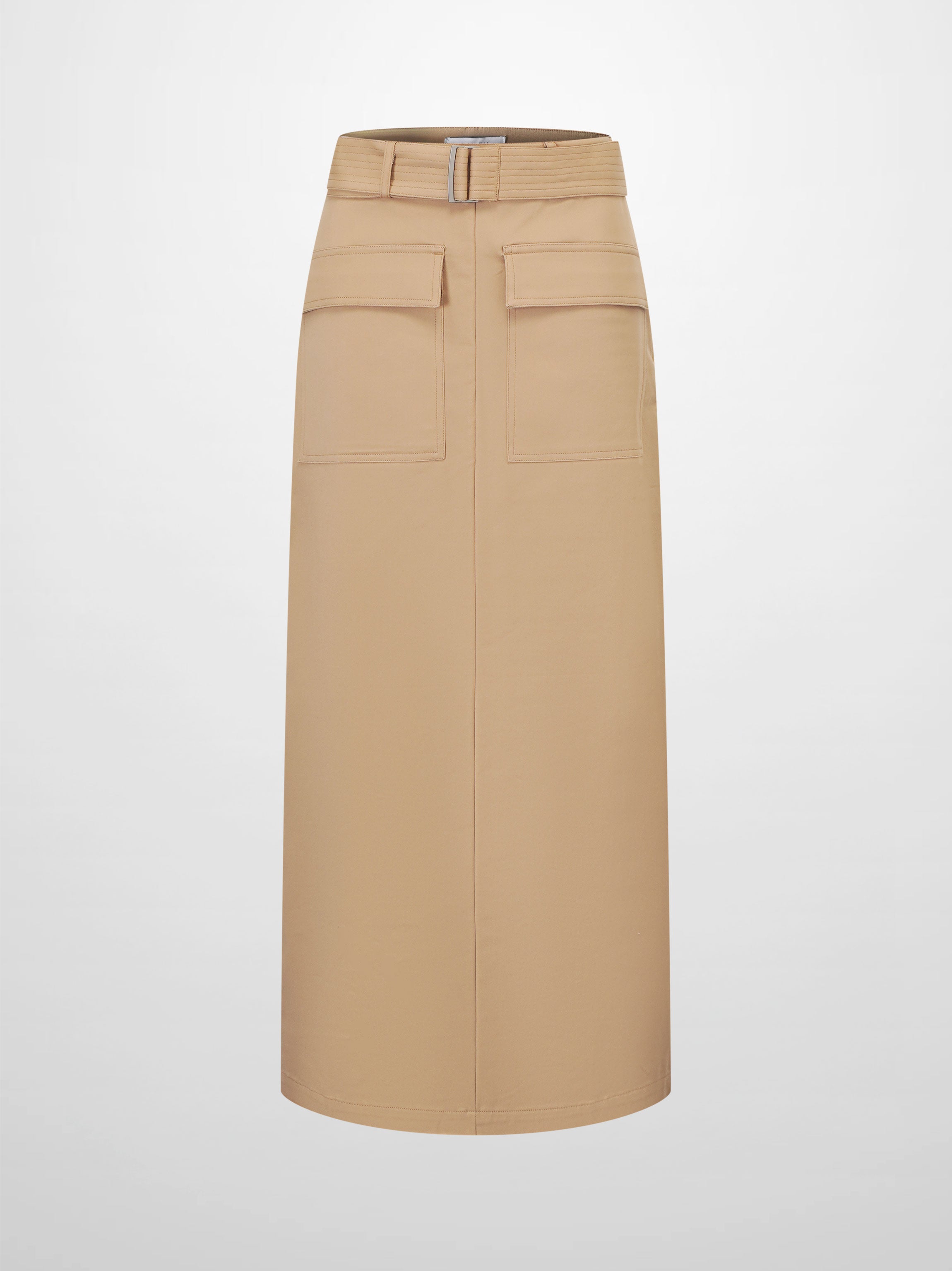 Belted Straight Cargo Pocket Skirt-Tan