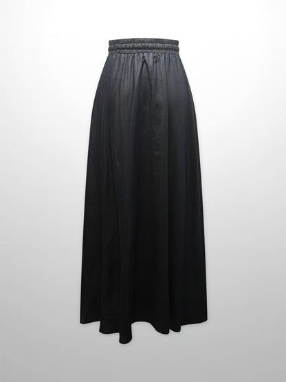 Drawstring Circle Skirt-Dark Blue Denim