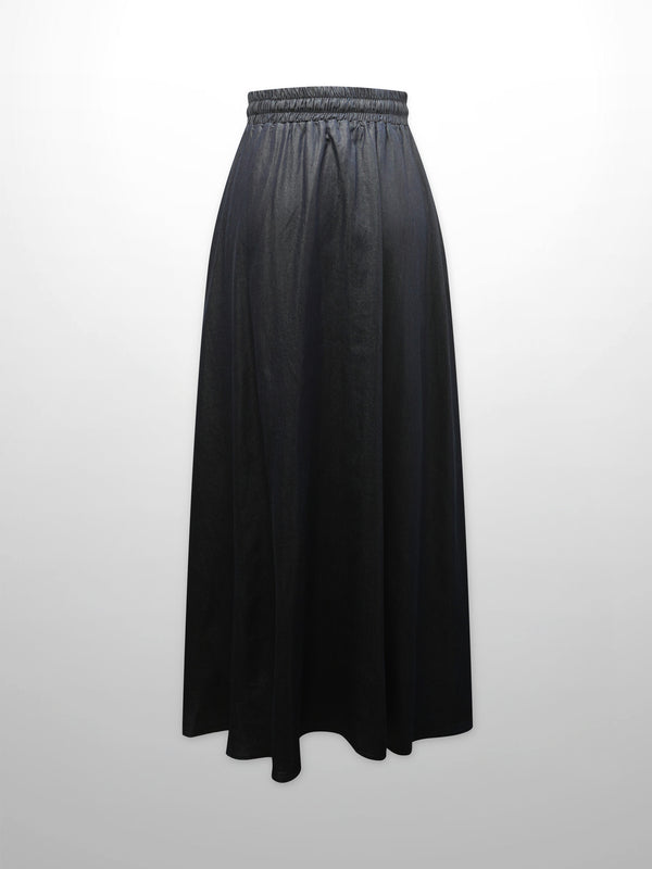 Drawstring Circle Skirt-Dark Blue Denim
