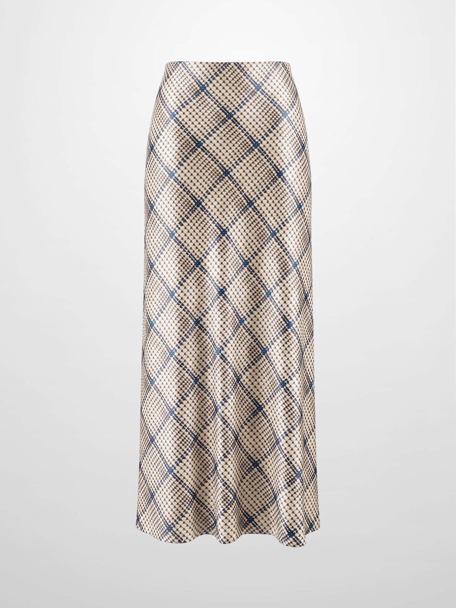 Print Slip Skirt-Brown Houndstooth