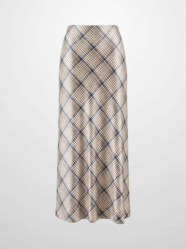 Print Slip Skirt-Brown Houndstooth