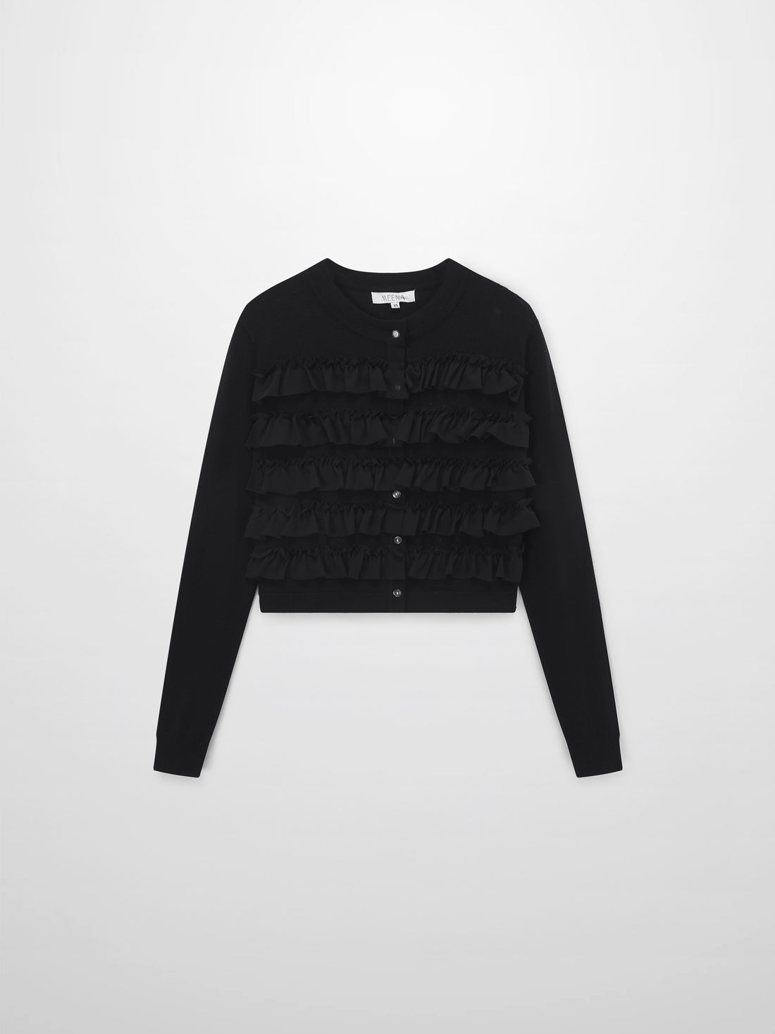 Ruffle Design Cardigan-Black