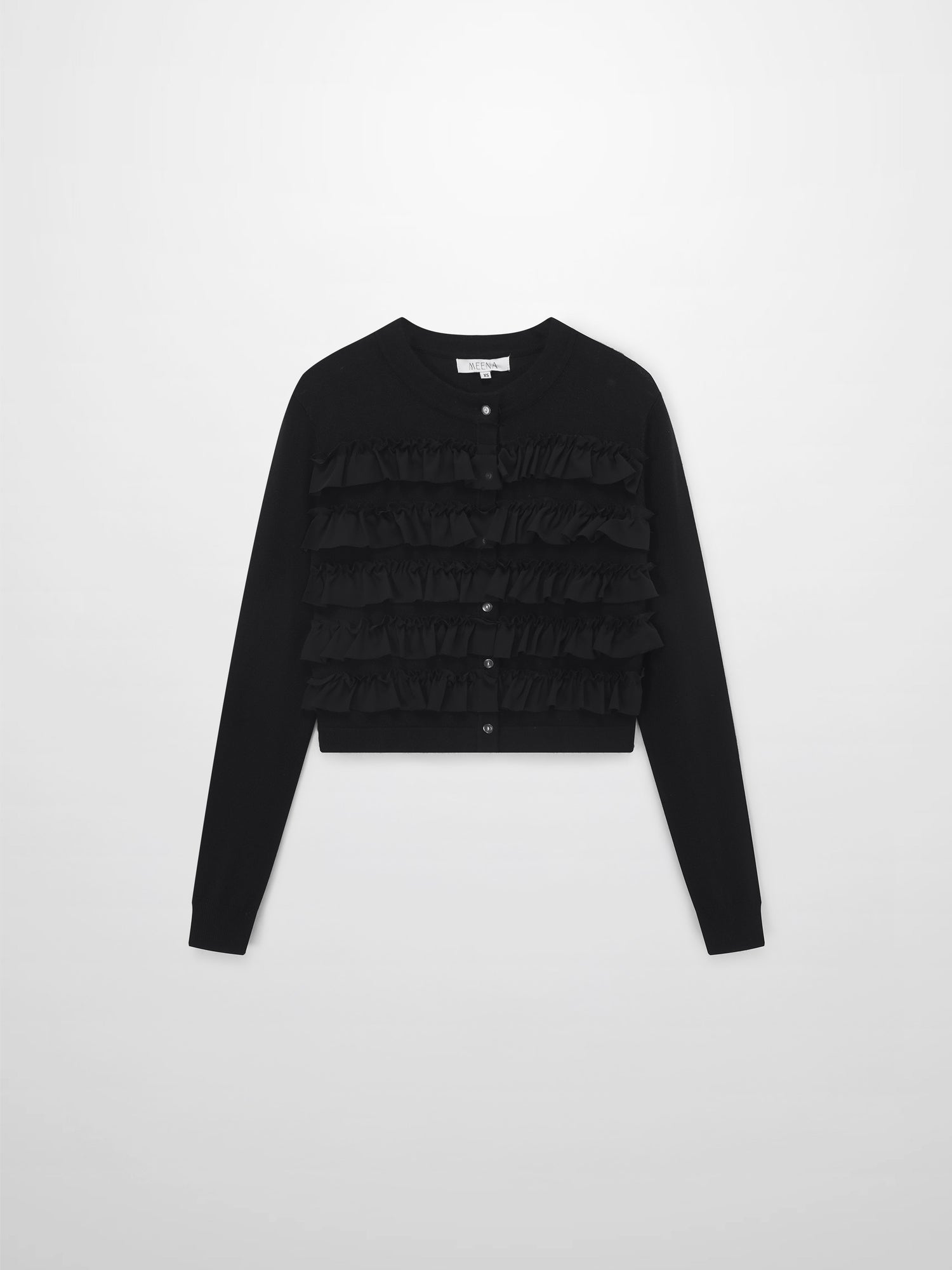 Ruffle Design Cardigan-Black