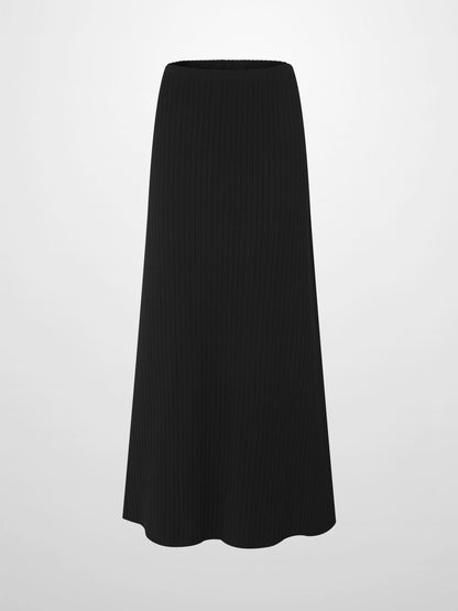 Ribbed Knit Maxi Skirt - Black