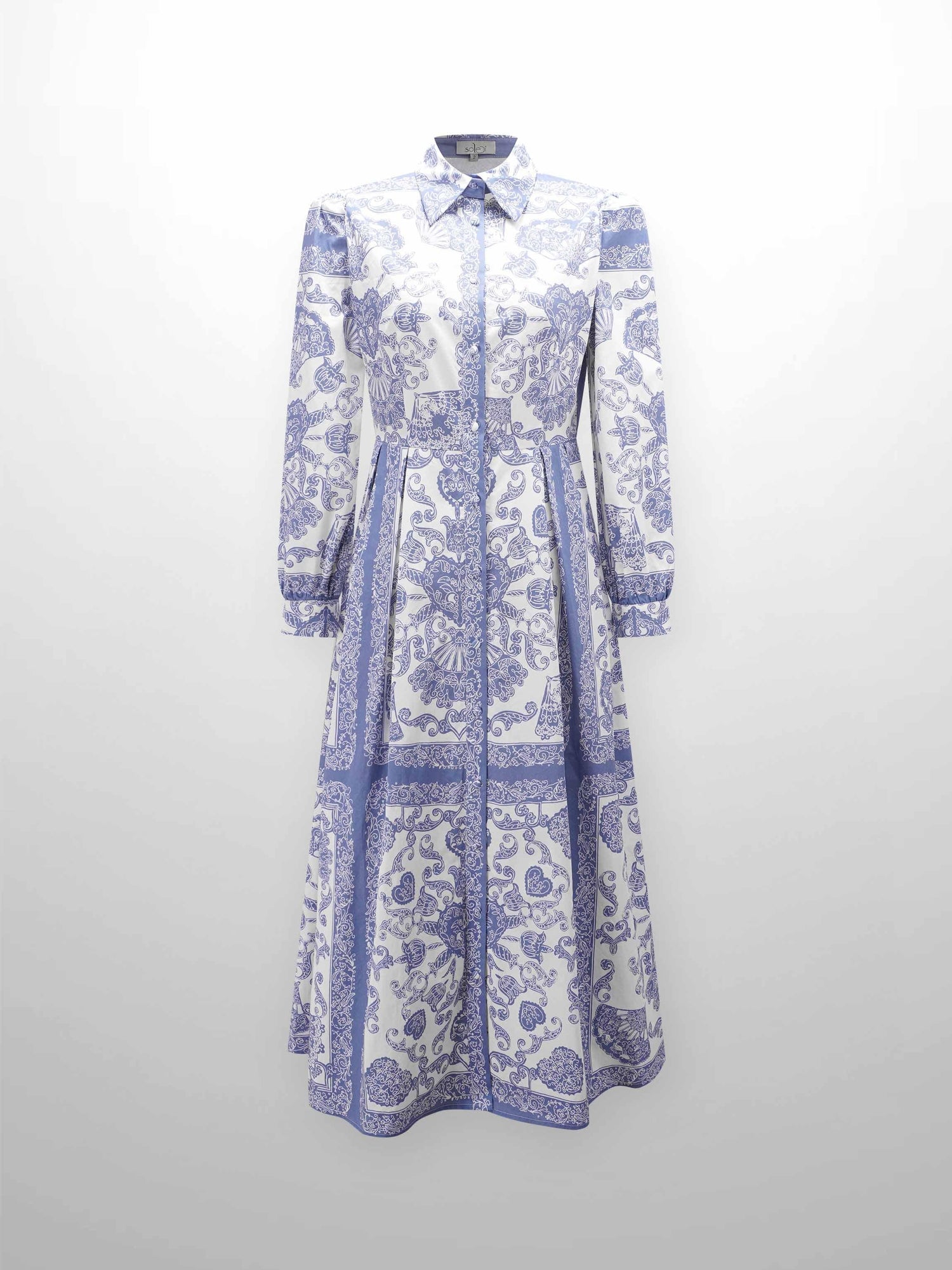 Royal Damask Belted Dress-Blue