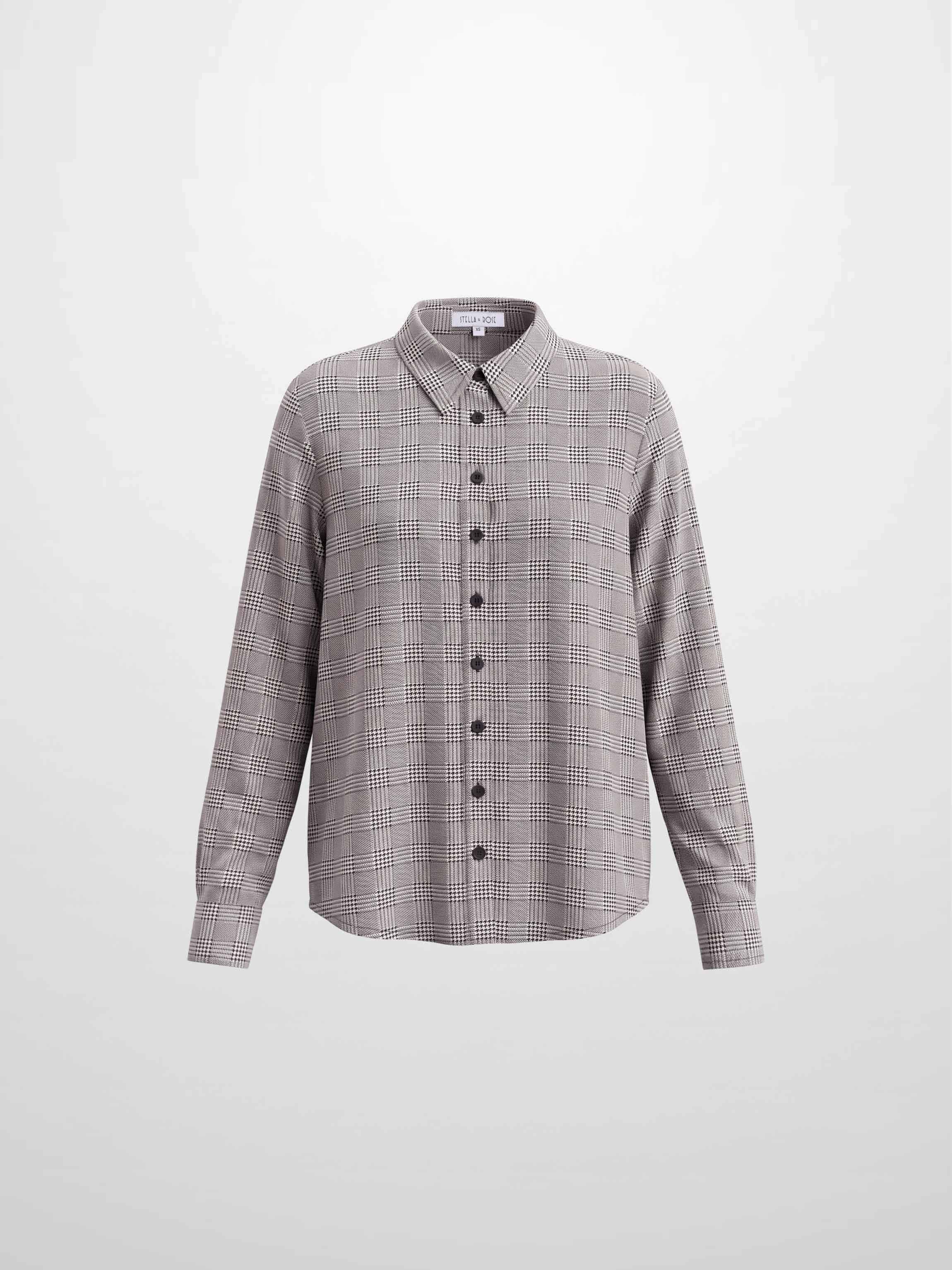 Houndstooth Button Down Blouse-Black/White
