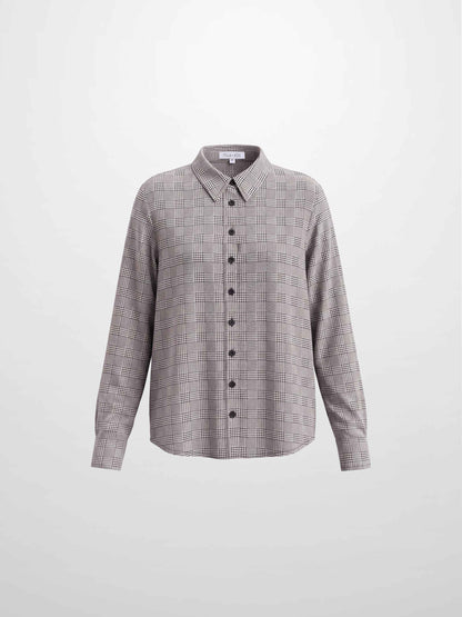Houndstooth Button Down Blouse-Black/White