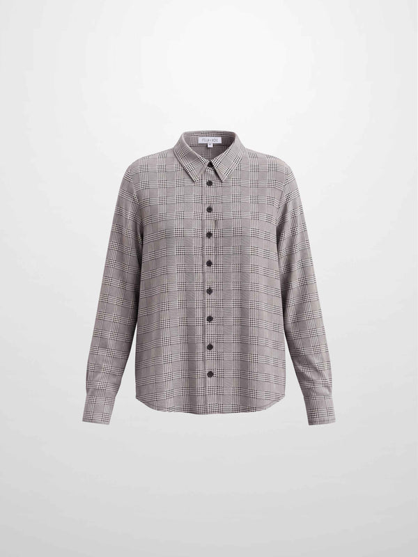 Houndstooth Button Down Blouse-Black/White