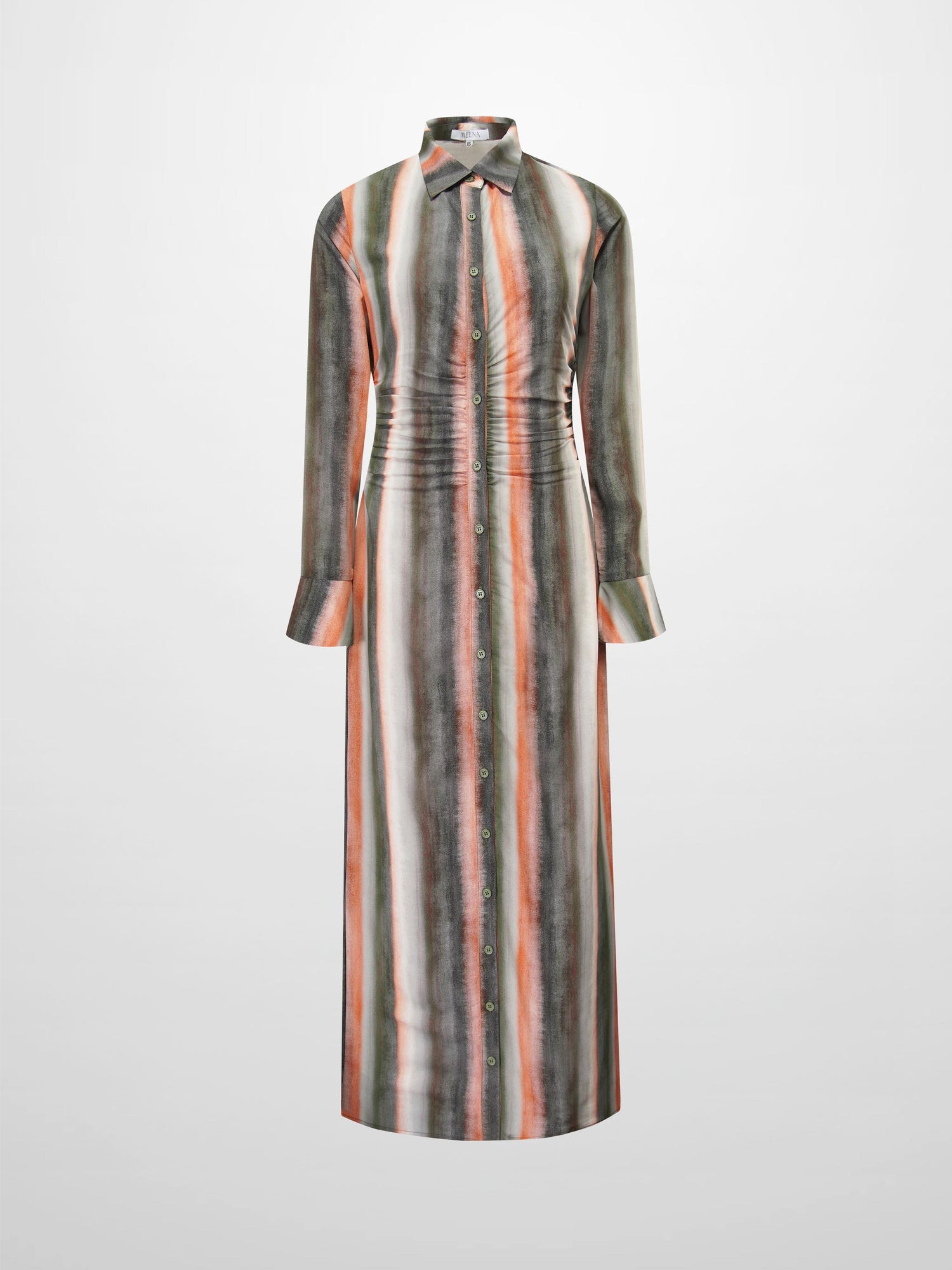 Front Shirred Shirtdress-Ombre Stripe