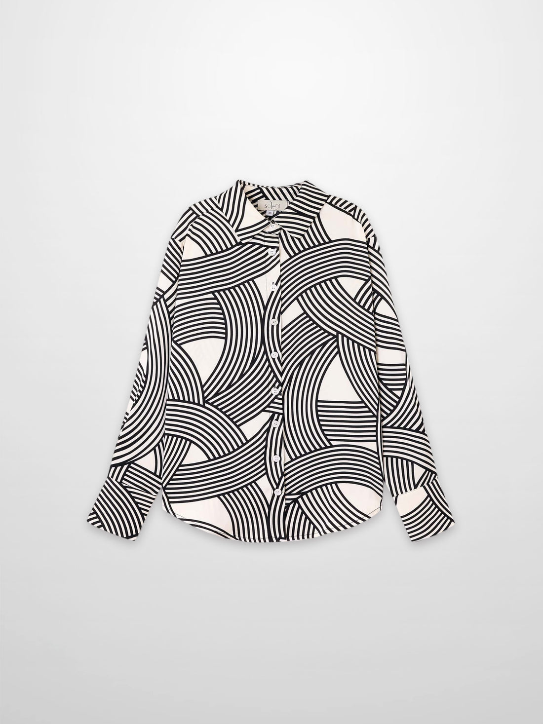 Button Down Print Blouse-Geometric Lines