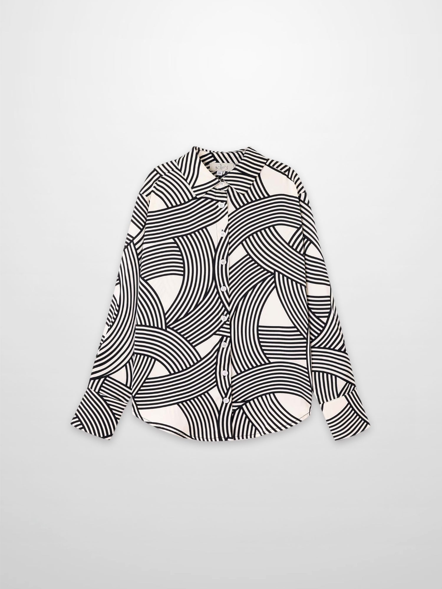 Button Down Print Blouse-Geometric Lines