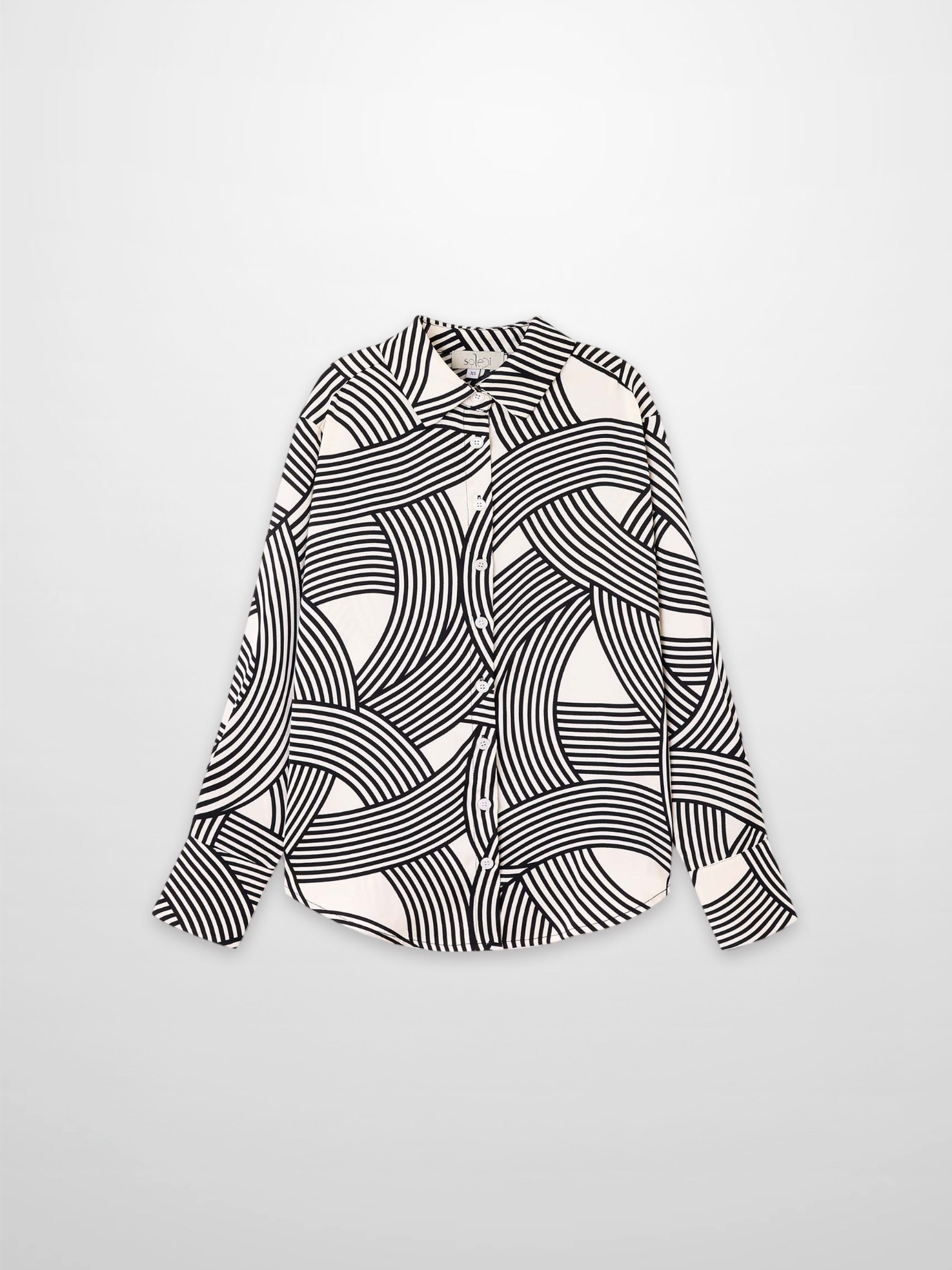 Button Down Print Blouse-Geometric Lines