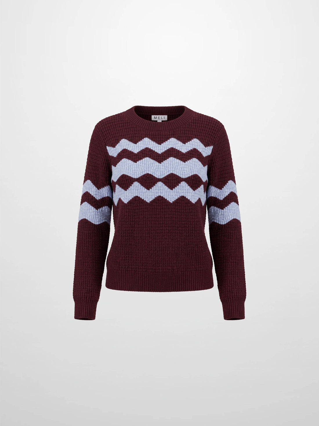 Waffle Designed Sweater - Burgundy/Light Blue