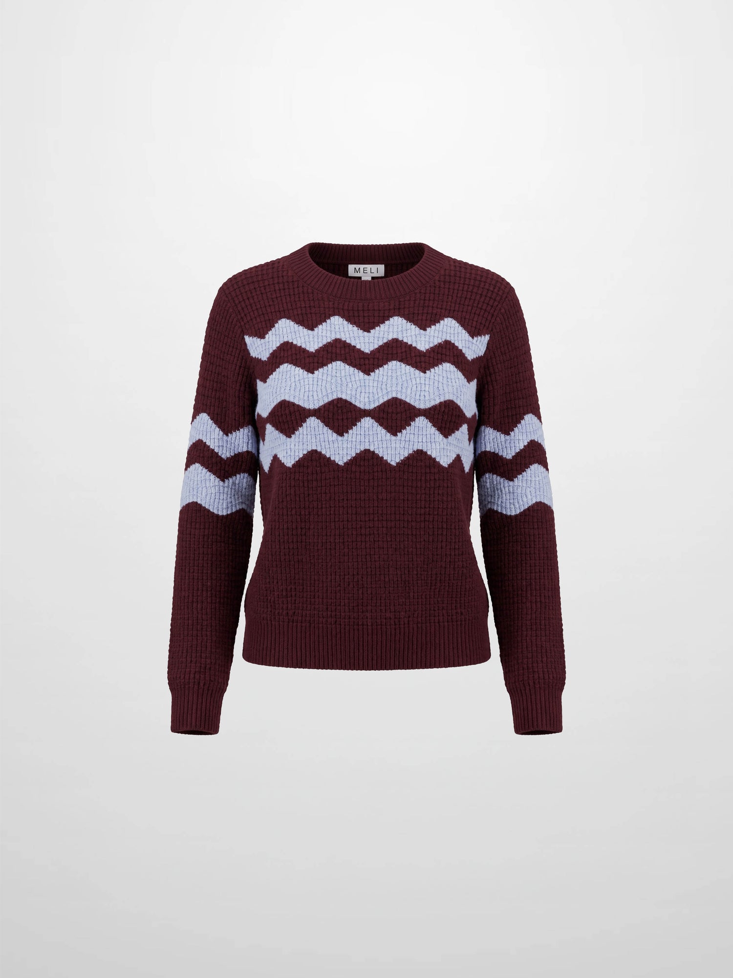 Waffle Designed Sweater - Burgundy/Light Blue