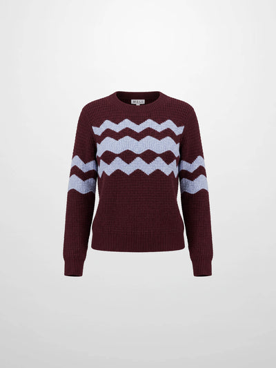 Waffle Designed Sweater - Burgundy/Light Blue